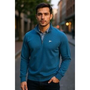 Peter Millar Quarter Zip Pullover Sweater Teal Blue Men's XXL Golf Casual